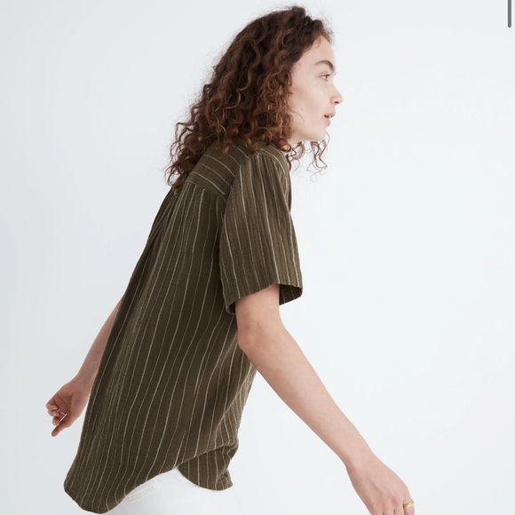 Madewell Lightspun Short-Sleeve Flap-Pocket Shirt in Stripe in kale - Picture 4 of 8